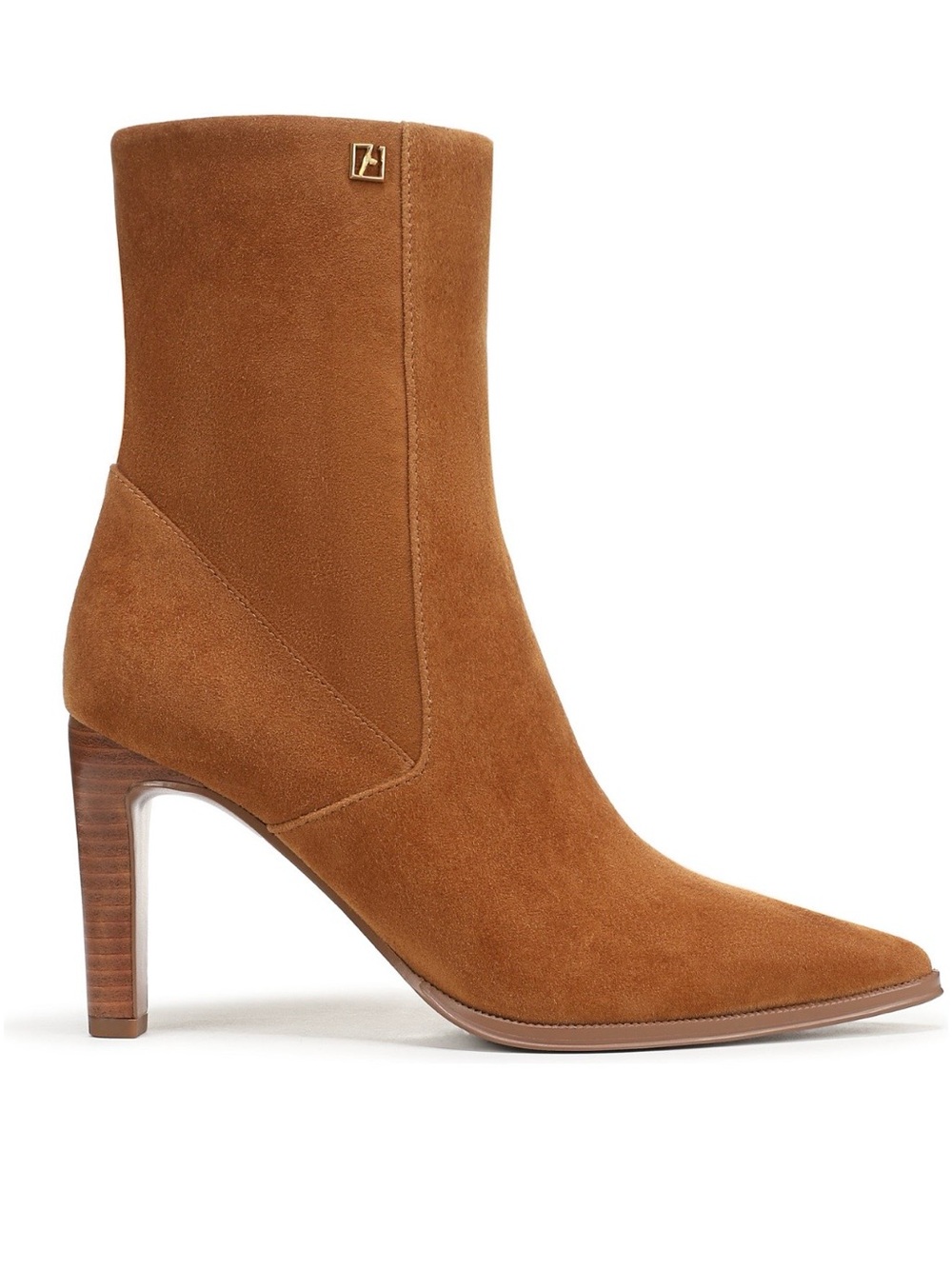 Franco Sarto Tan Suede Pointed-Toe Mid Heel Ankle Boot
